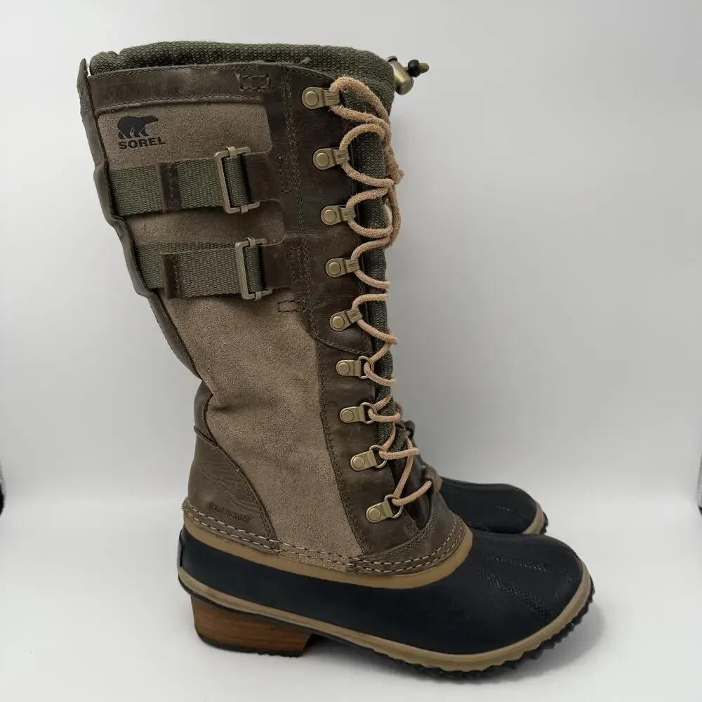 Sorel Boots Conquest Carly 2 Womens Size 8 Green Waterproof Lace Up Winter Suede